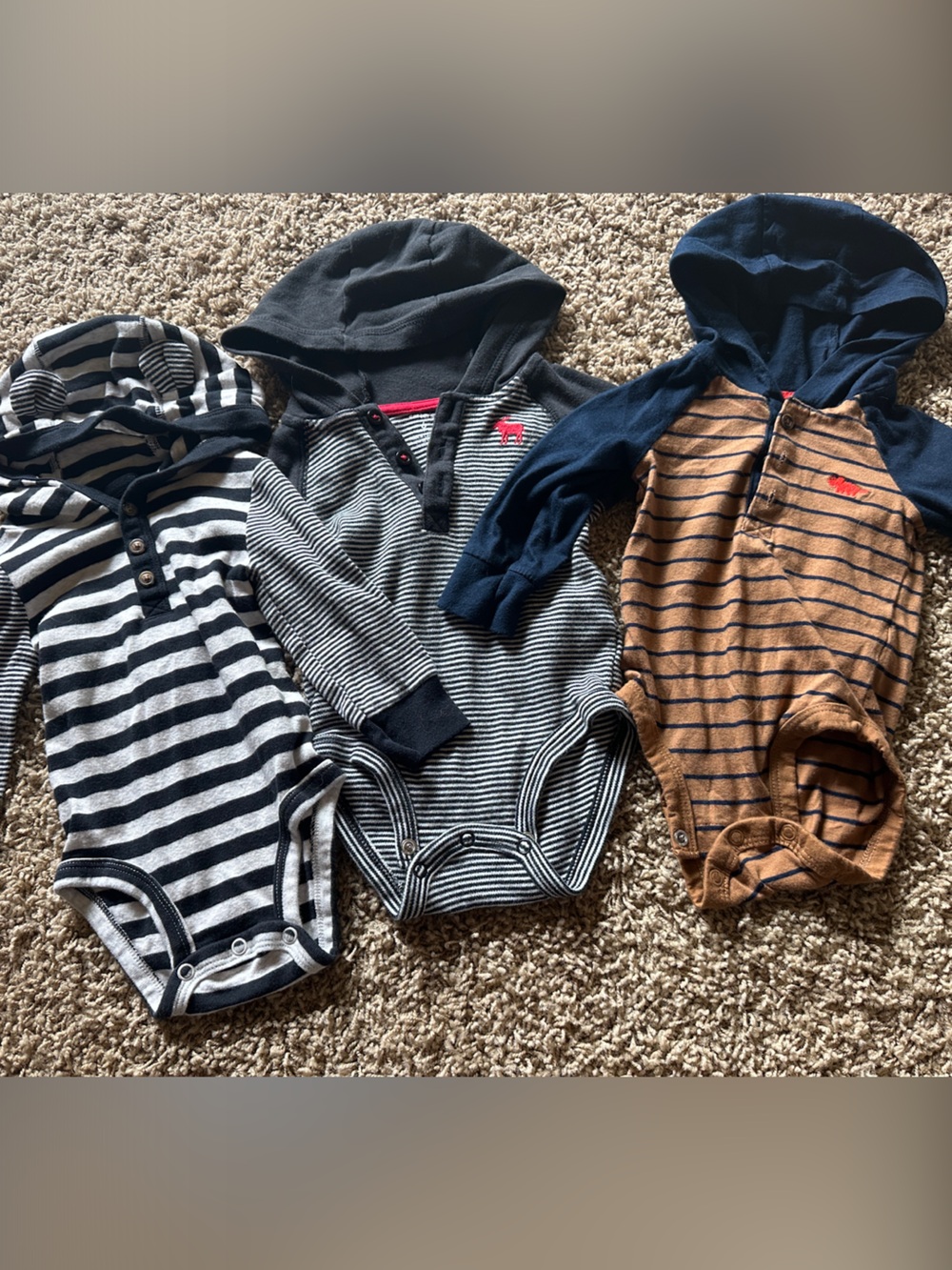 Striped Hooded Baby Bodysuit trio